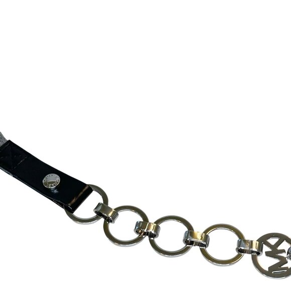Vintage Y2K Michael Kors Belt Silver Chain Link Circles with Gray‎ Fabric Cord - Picture 3 of 5